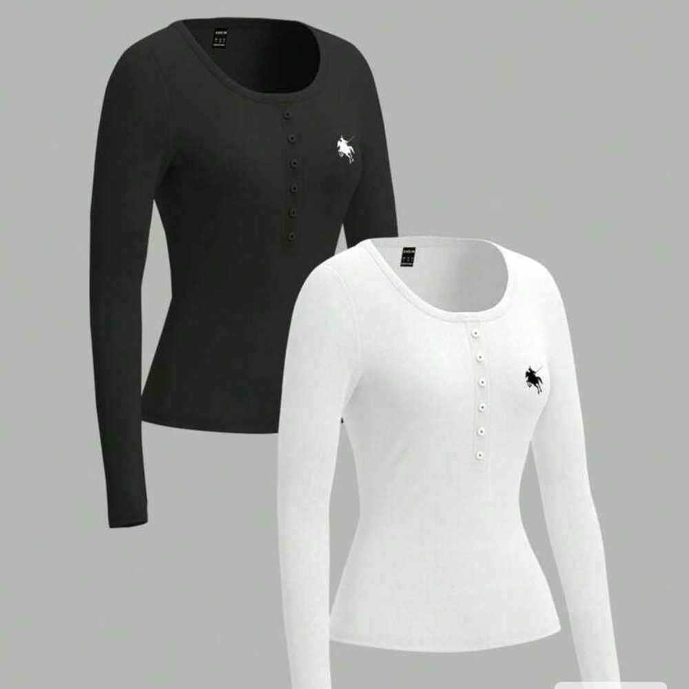 SHEIN Black and White Fitted Buttoned Blouses